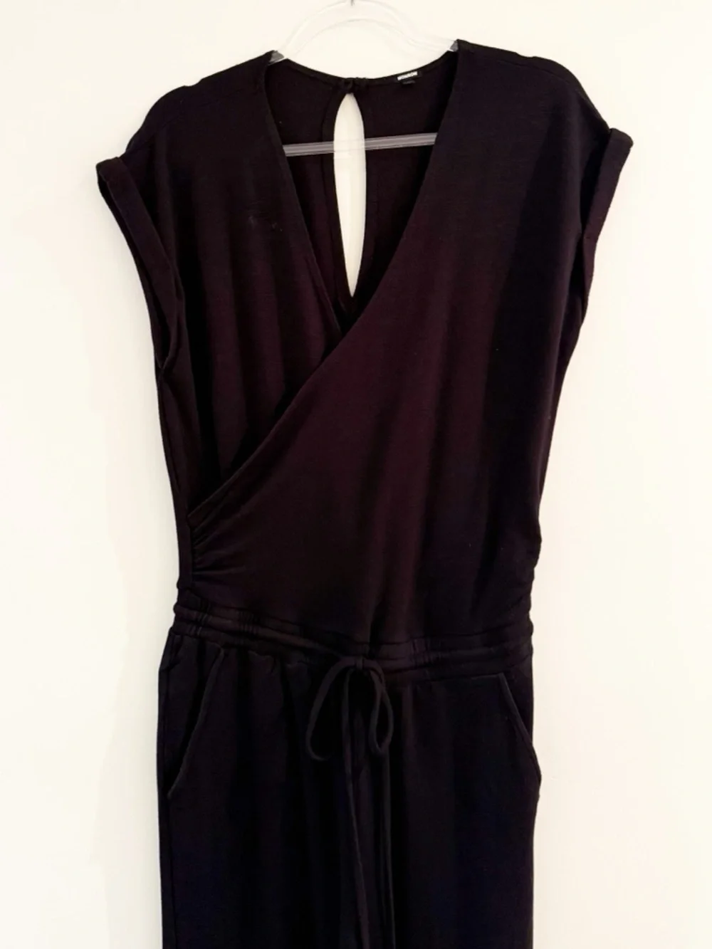 Monrow Black Crossover V-Neck Drawstring Jumpsuit - Picture 7 of 13